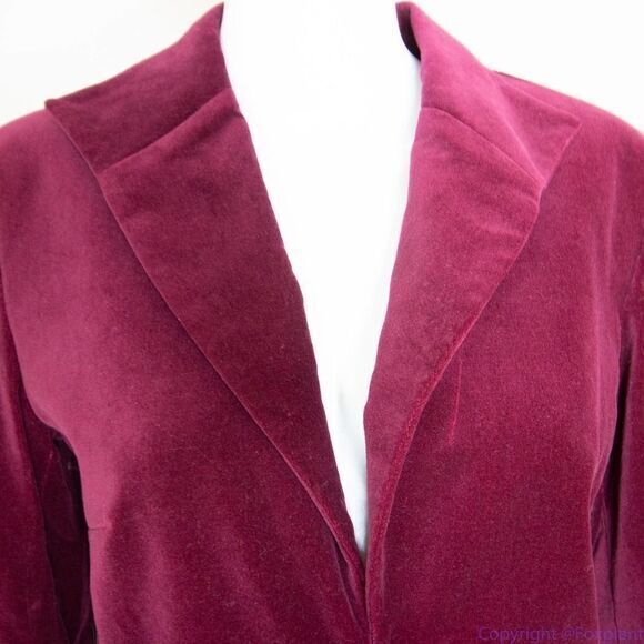 Maggy London 100% cotton embossment burgundy velvet blazer jacket, size 10 - Picture 5 of 16